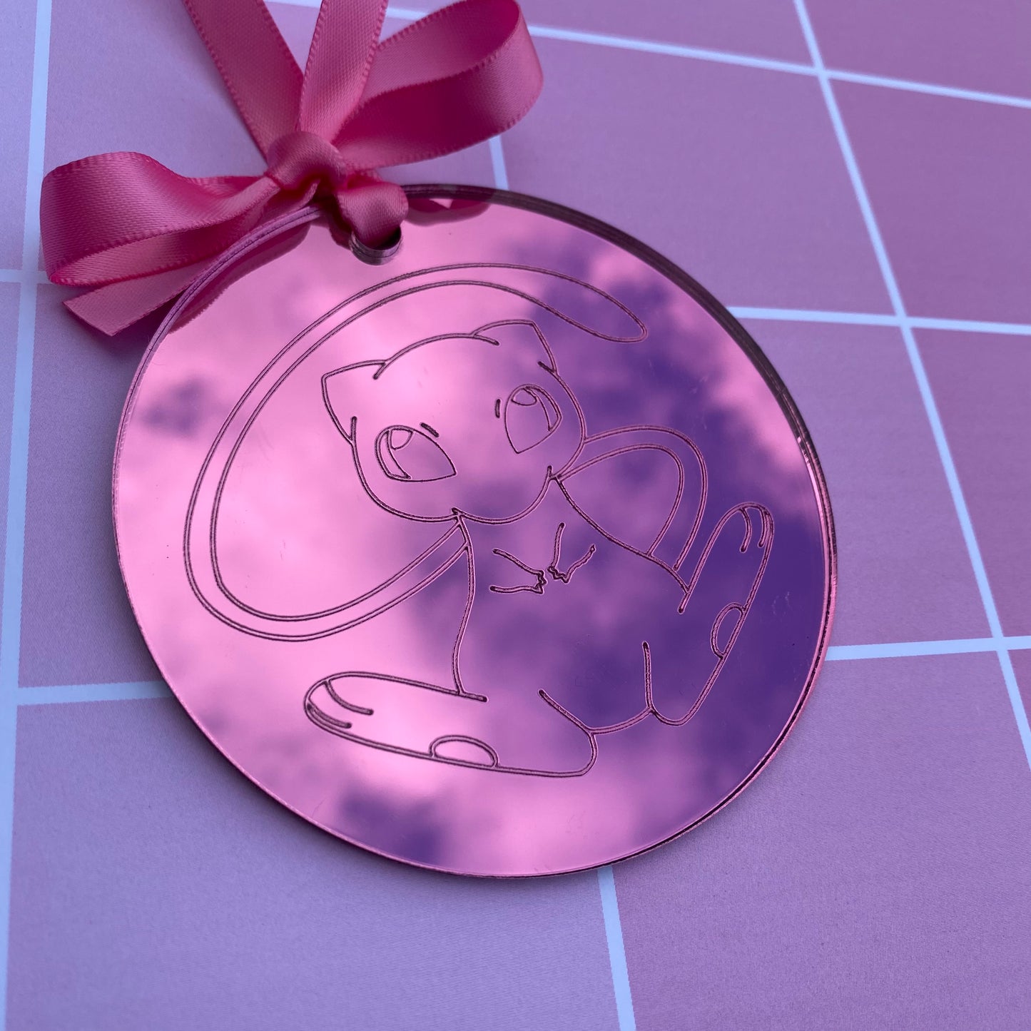 Mew in Pink Bubble Mirrored Acrylic Ornament