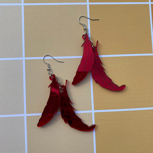Red Hawks Feathers Acrylic Earrings