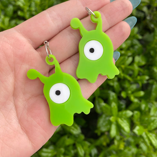 Neon Green Brain Slug Acrylic Earrings