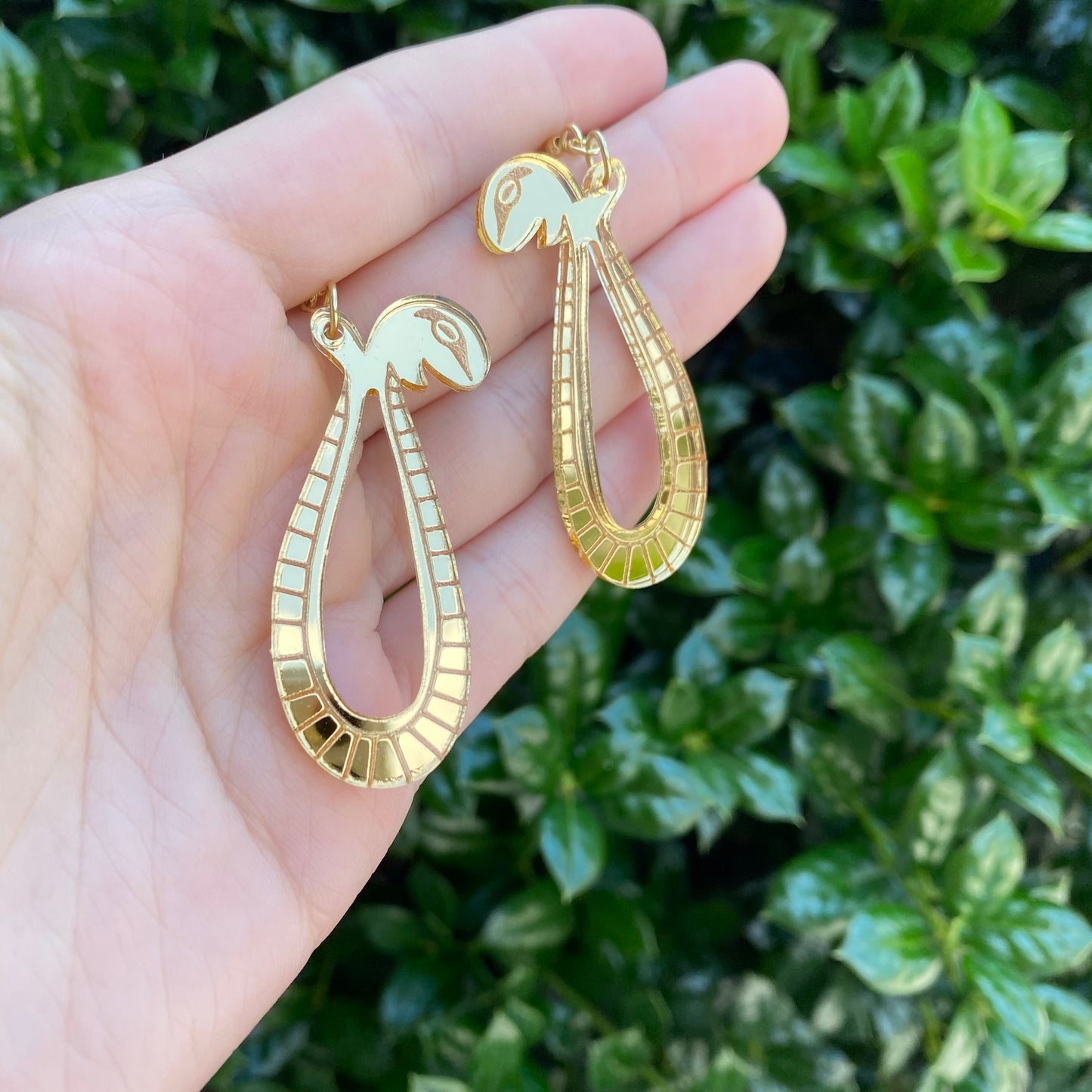 Boa Golden Snake Mirror Backed Acrylic Earrings
