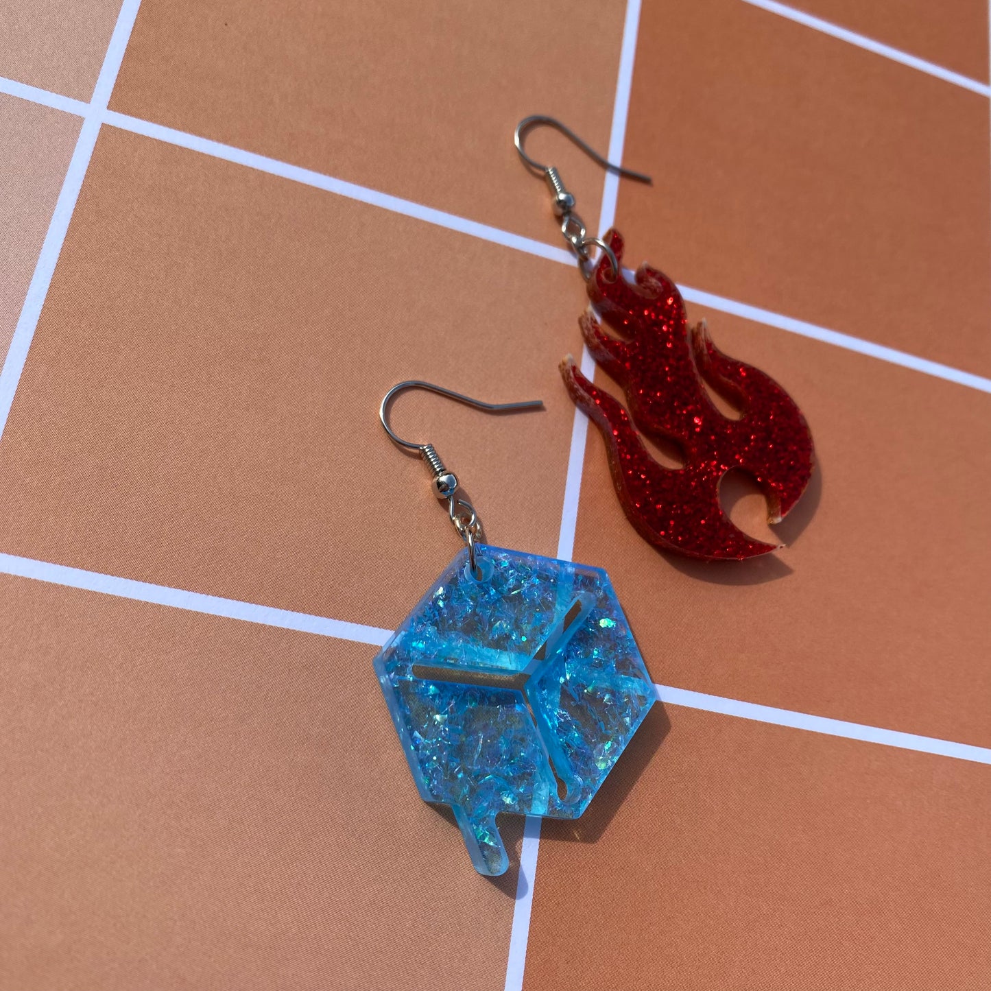 Fire and Ice Glitter Acrylic Earrings