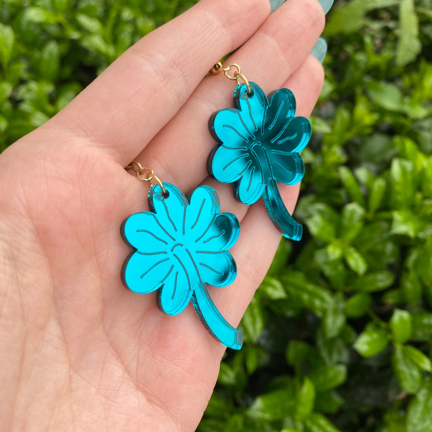 Luck of the Fryrish Seven Leaf Clover Mirror Acrylic Earrings