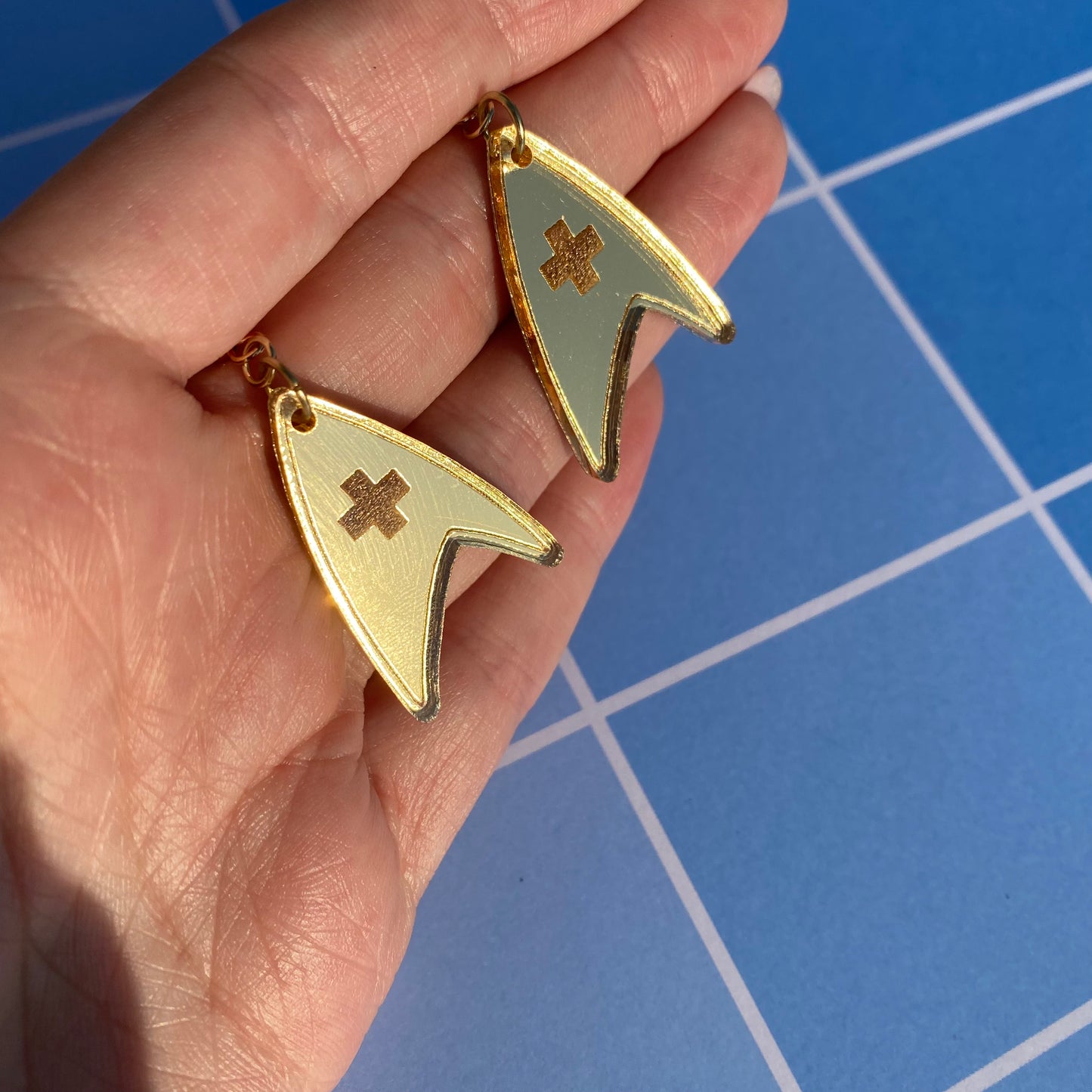 Gold TOS Badge Acrylic Earrings