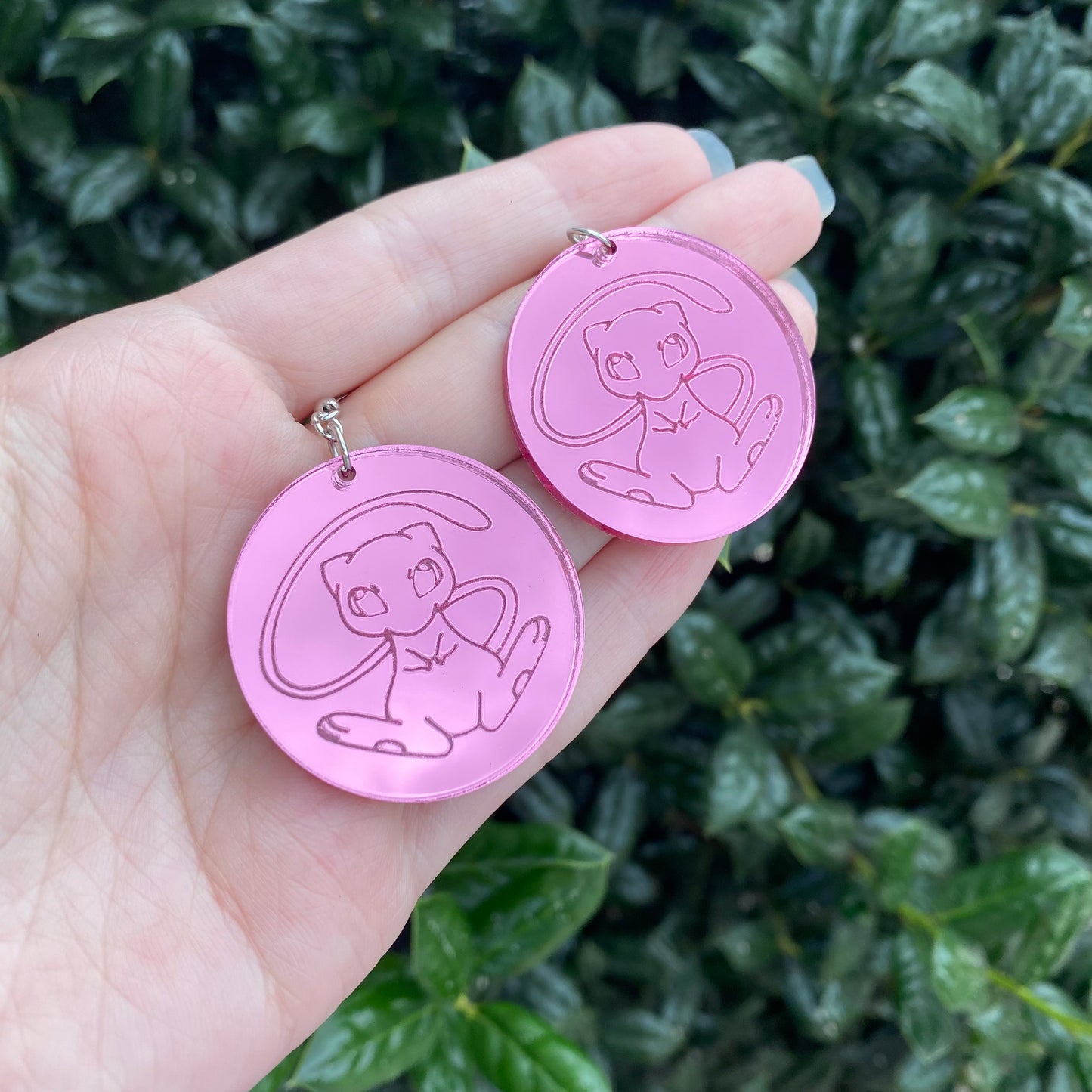 Mew in Pink Bubble Mirror Acrylic Earrings