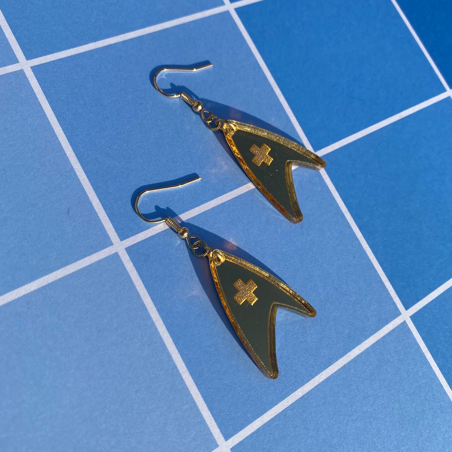 Gold TOS Badge Acrylic Earrings