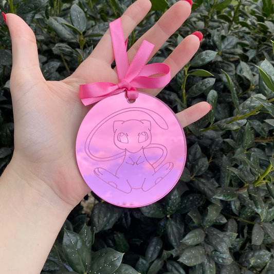 Mew in Pink Bubble Mirrored Acrylic Ornament