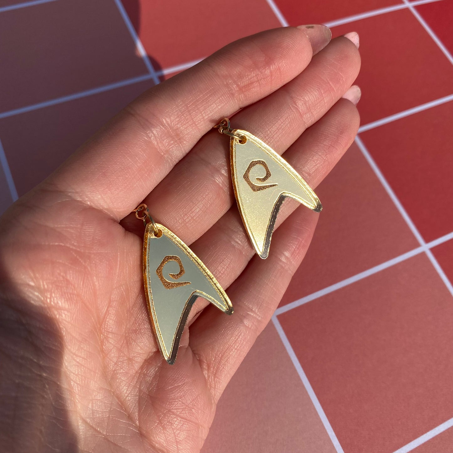 Gold TOS Badge Acrylic Earrings