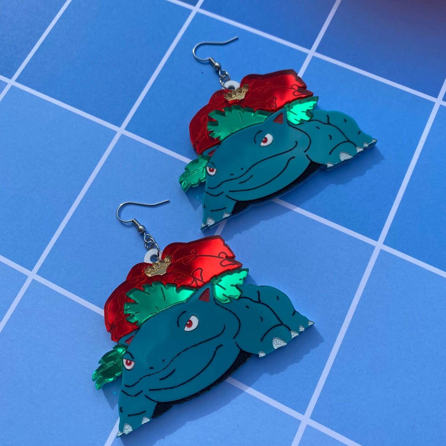 Venusaur Huge Mirror Flower Acrylic Earrings