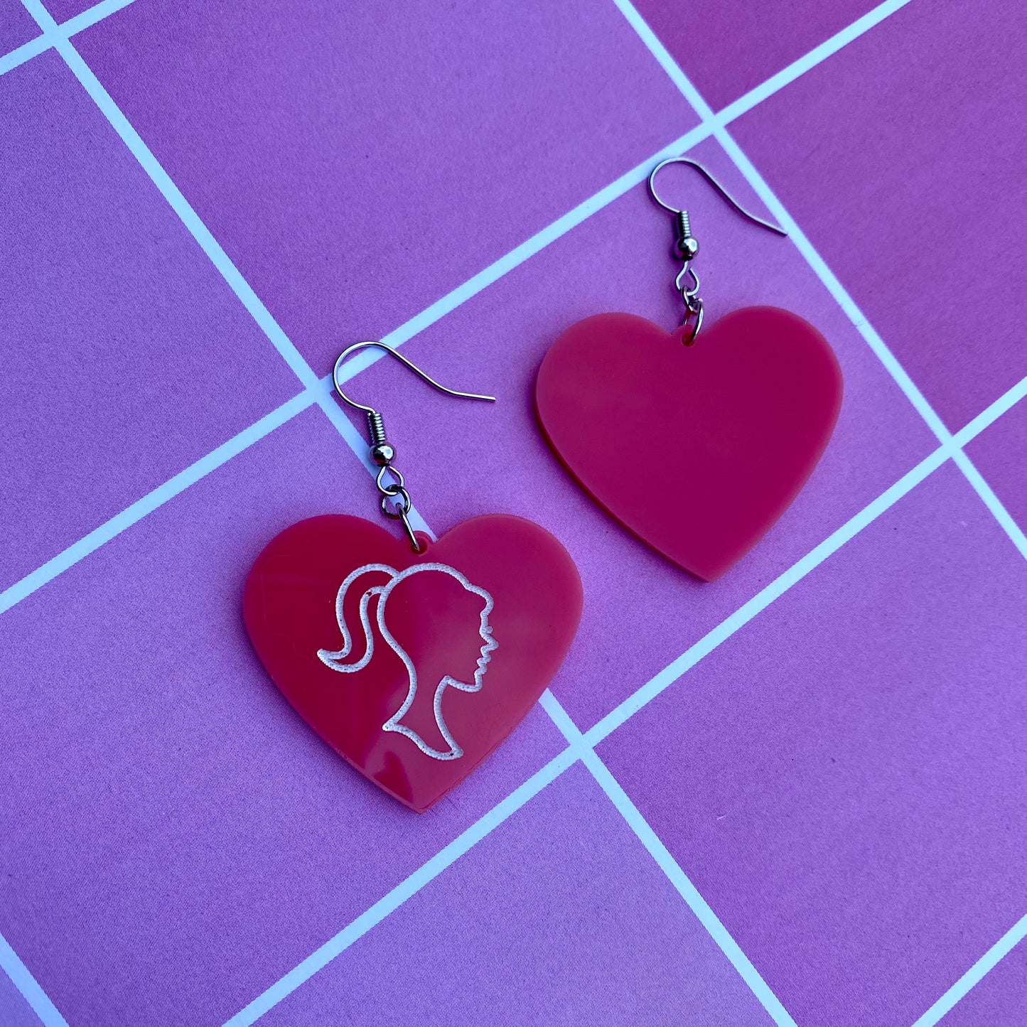 Barbie Pink Heart Acrylic Earrings