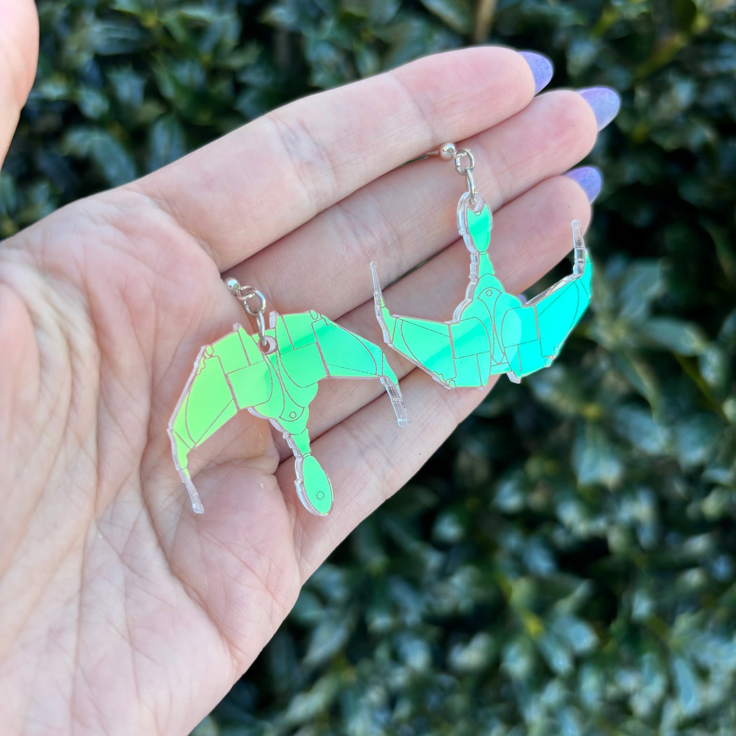 Cloaked Bird of Prey Klingon Ship Iridescent Acrylic Earrings