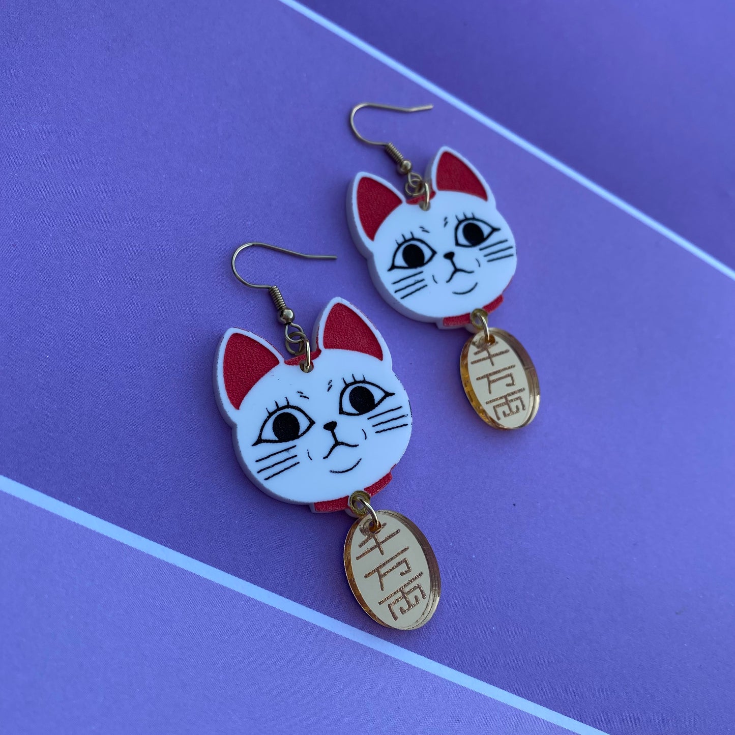 Dandadan Turbo Lucky Cat With Gold Charm Acrylic Earrings