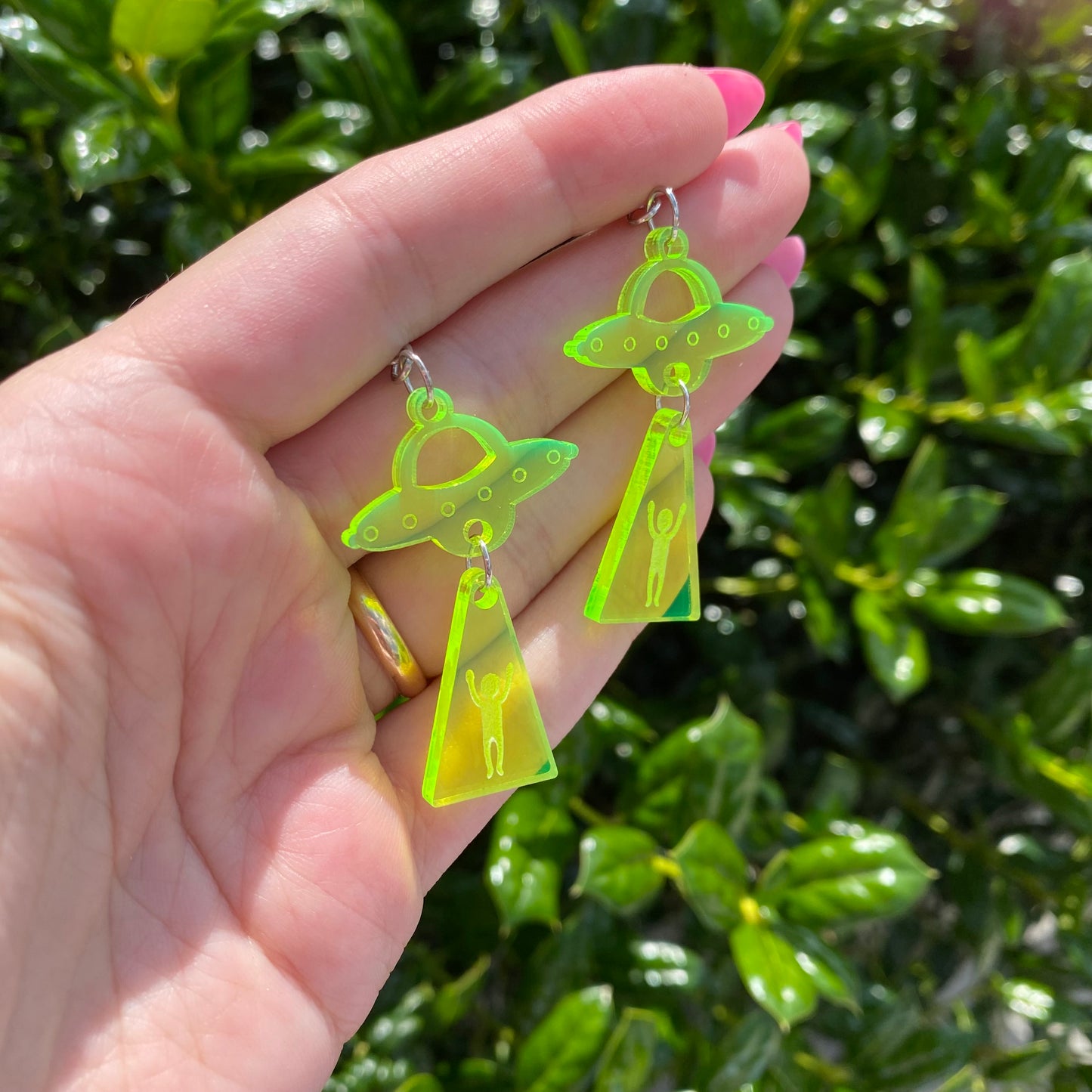 Alien Abduction Neon Green Acrylic Earrings