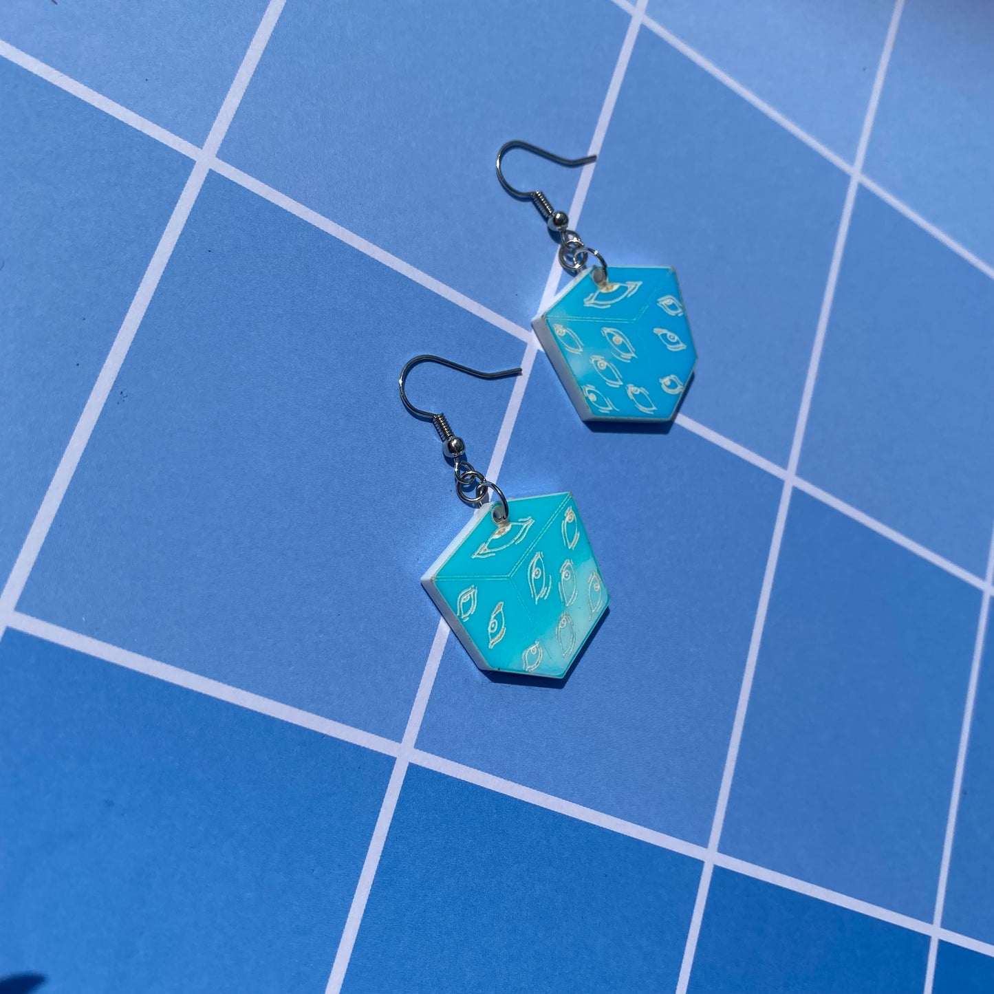 Prison Cube Blue Iridescent Acrylic Earrings