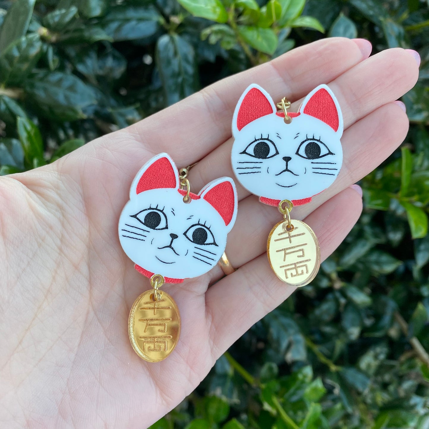 Dandadan Turbo Lucky Cat With Gold Charm Acrylic Earrings