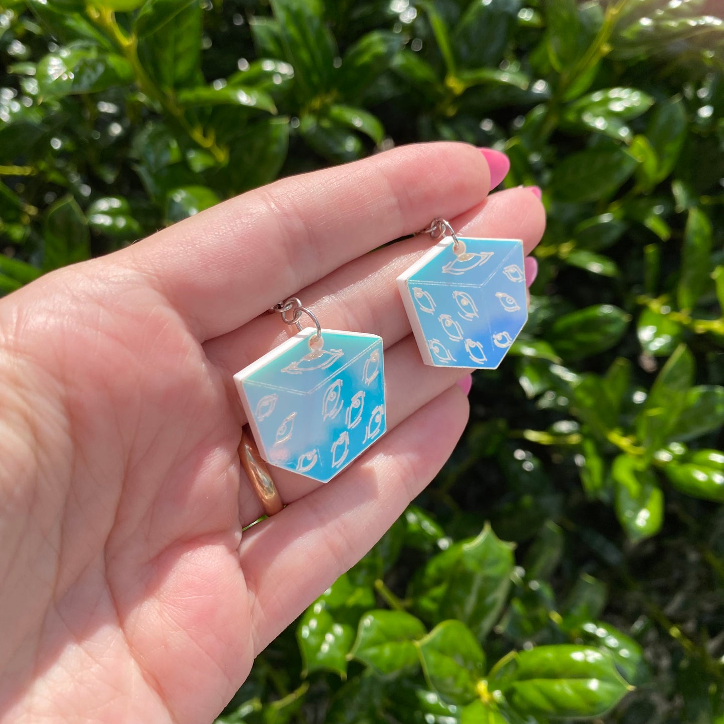 Prison Cube Blue Iridescent Acrylic Earrings