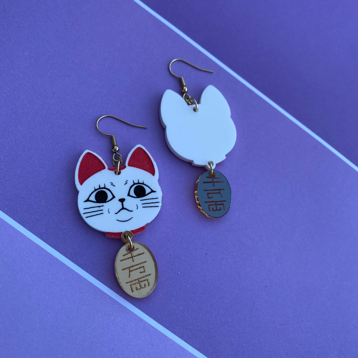 Dandadan Turbo Lucky Cat With Gold Charm Acrylic Earrings