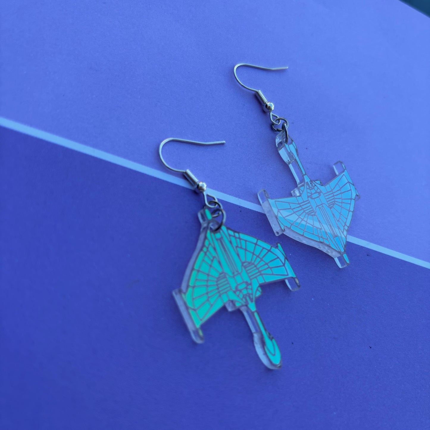 Romulan Warbird Ship Cloaked Iridescent Acrylic Earrings