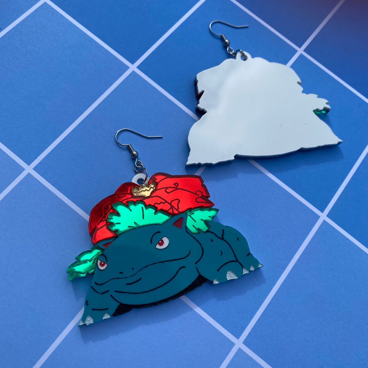 Venusaur Huge Mirror Flower Acrylic Earrings