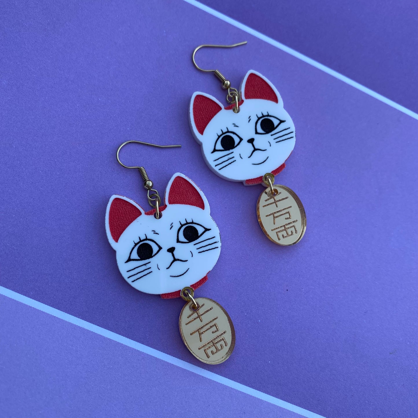 Dandadan Turbo Lucky Cat With Gold Charm Acrylic Earrings