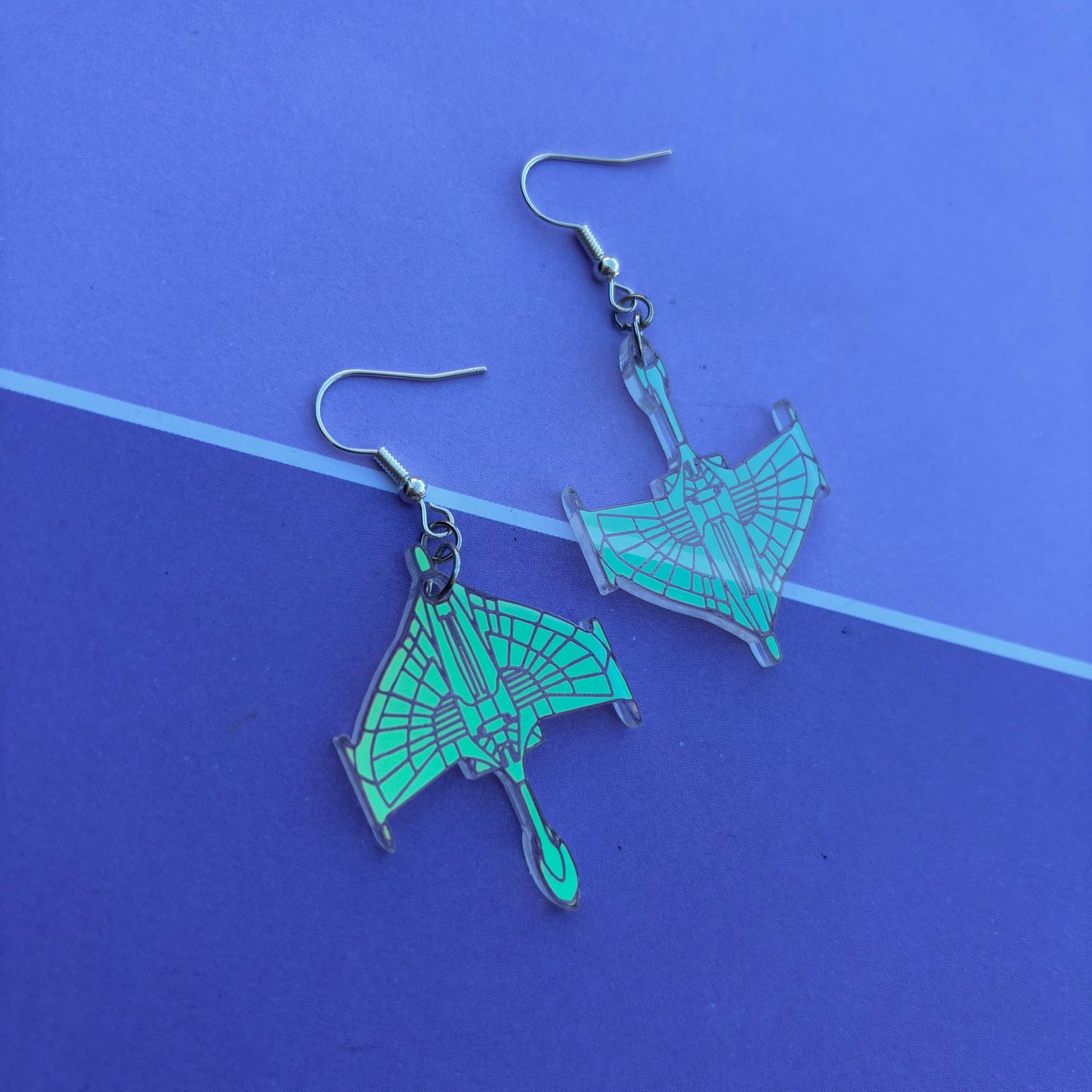 Romulan Warbird Ship Cloaked Iridescent Acrylic Earrings