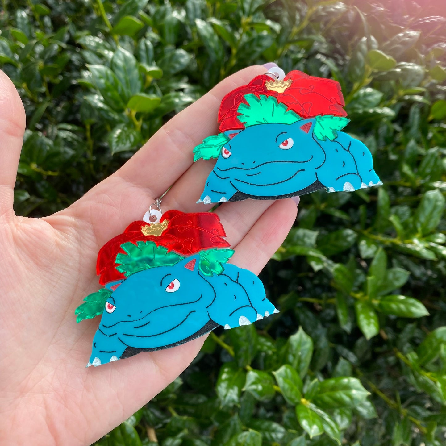 Venusaur Huge Mirror Flower Acrylic Earrings