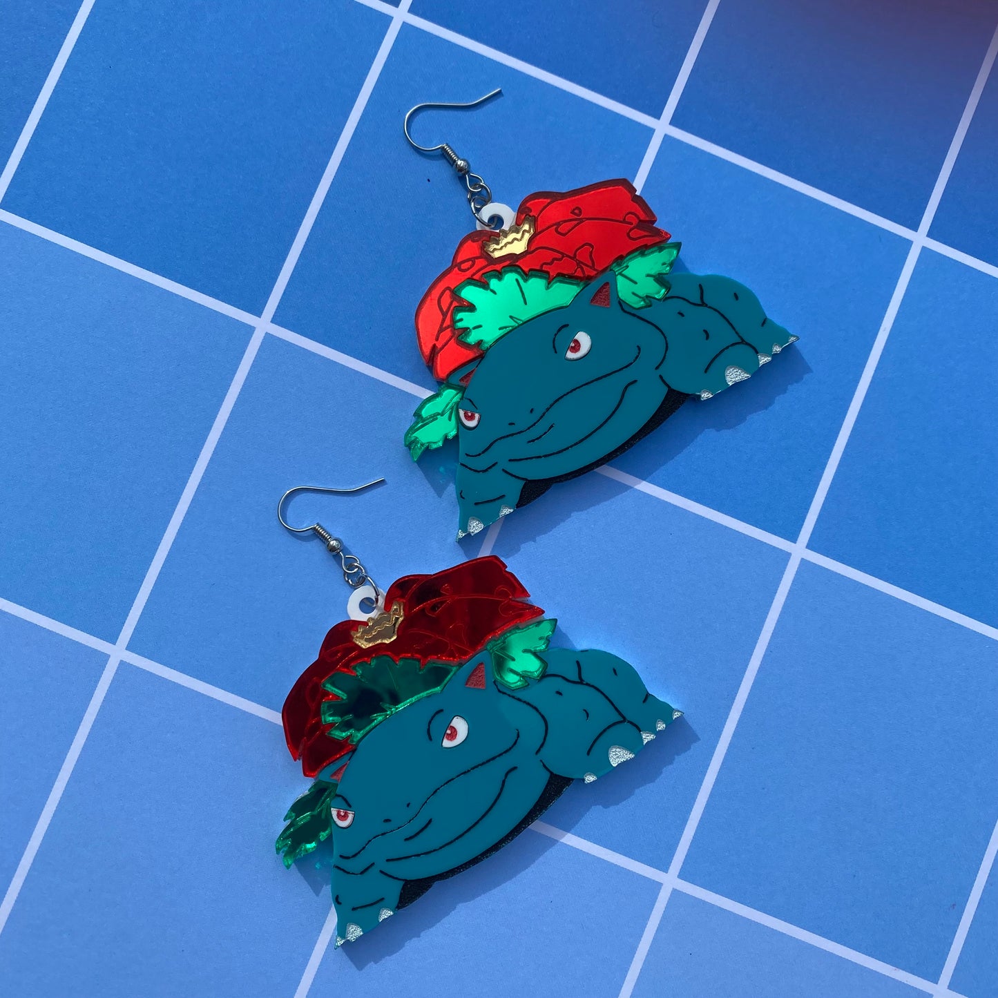 Venusaur Huge Mirror Flower Acrylic Earrings