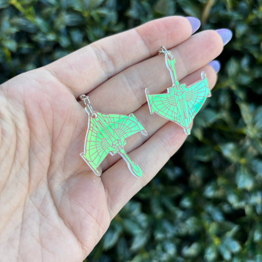 Romulan Warbird Ship Cloaked Iridescent Acrylic Earrings