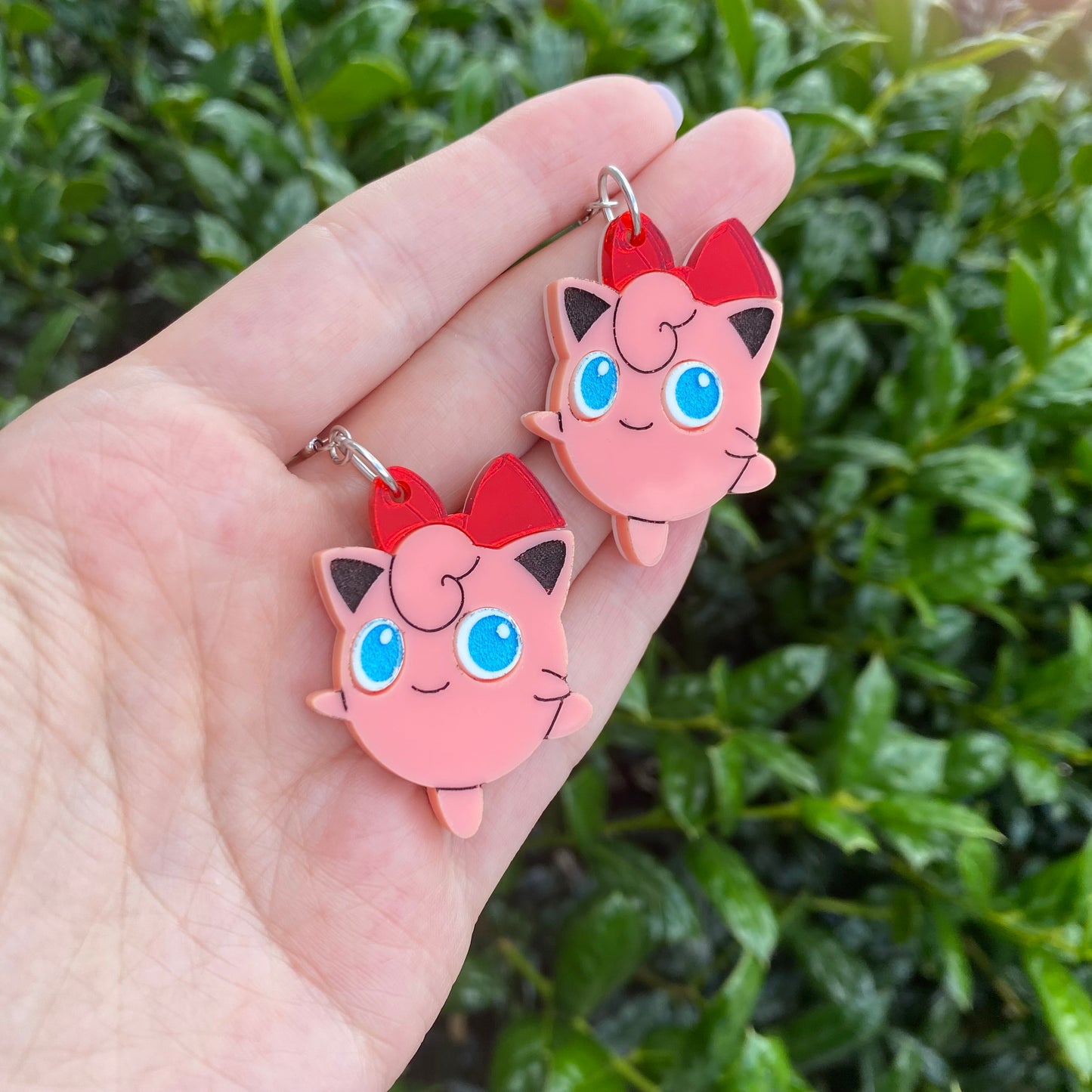 Jigglypuff with Red Bow Acrylic Earrings