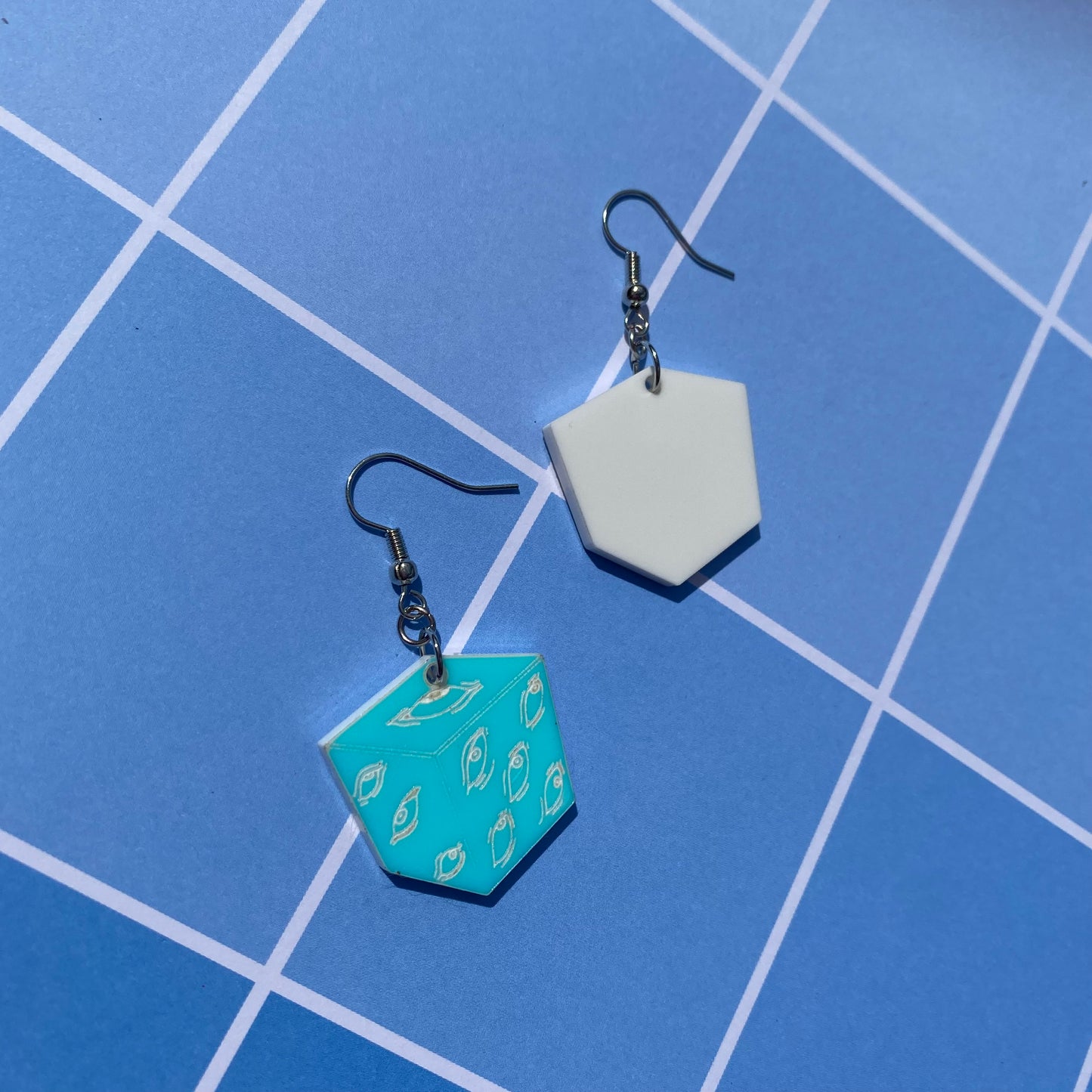 Prison Cube Blue Iridescent Acrylic Earrings