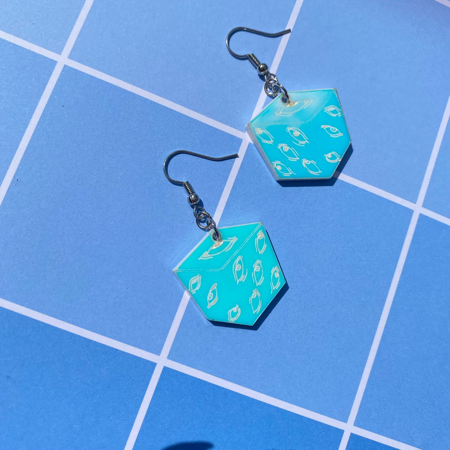 Prison Cube Blue Iridescent Acrylic Earrings