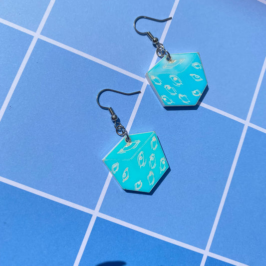 Prison Cube Blue Iridescent Acrylic Earrings