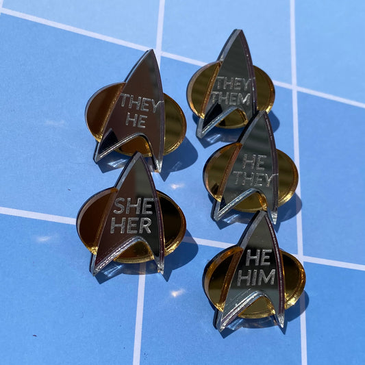 TNG Mirror Acrylic Pronoun Badge Pin