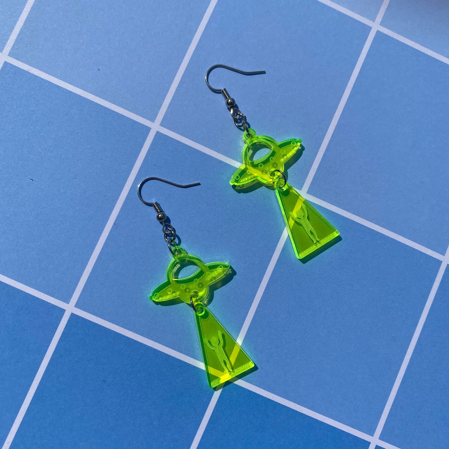 Alien Abduction Neon Green Acrylic Earrings