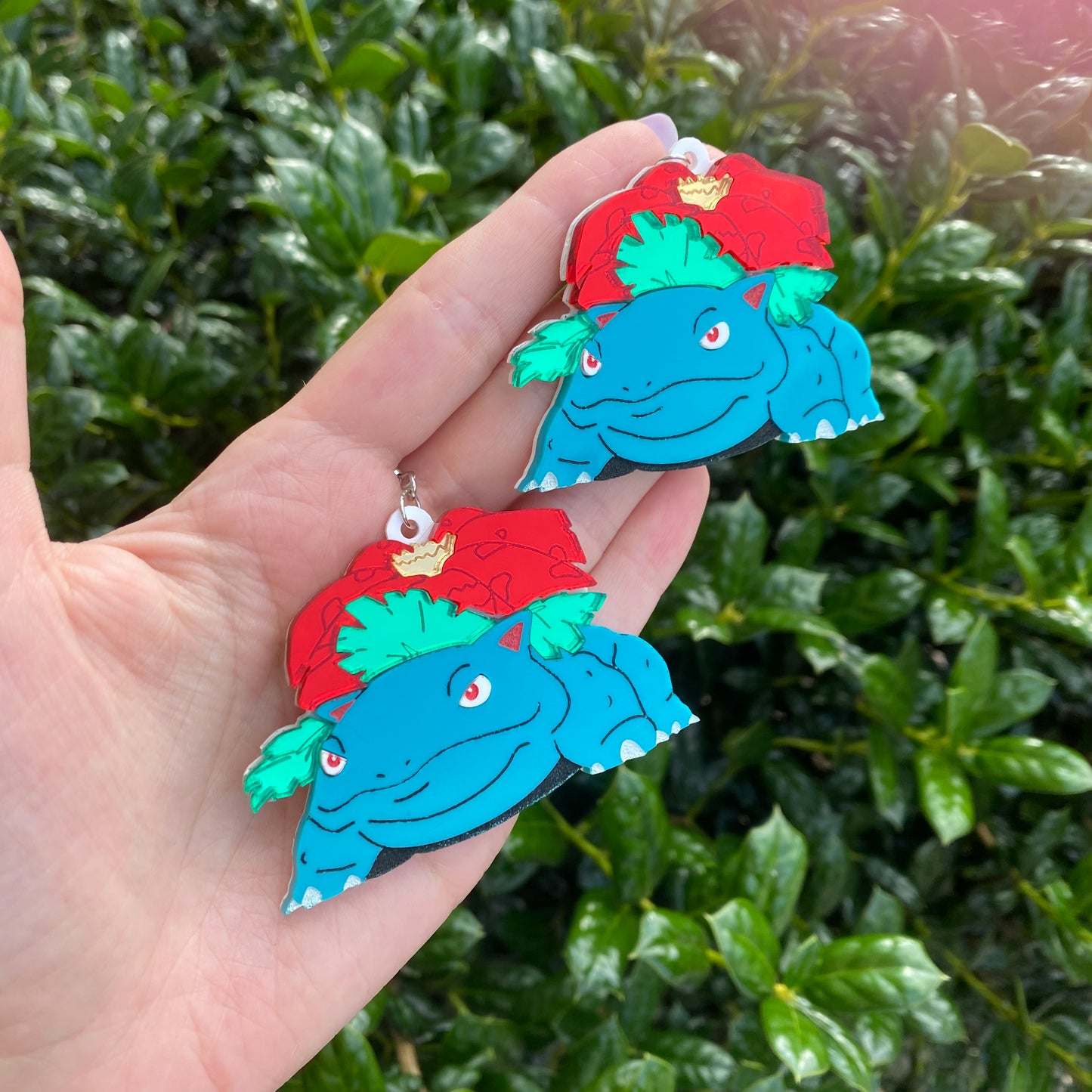 Venusaur Huge Mirror Flower Acrylic Earrings