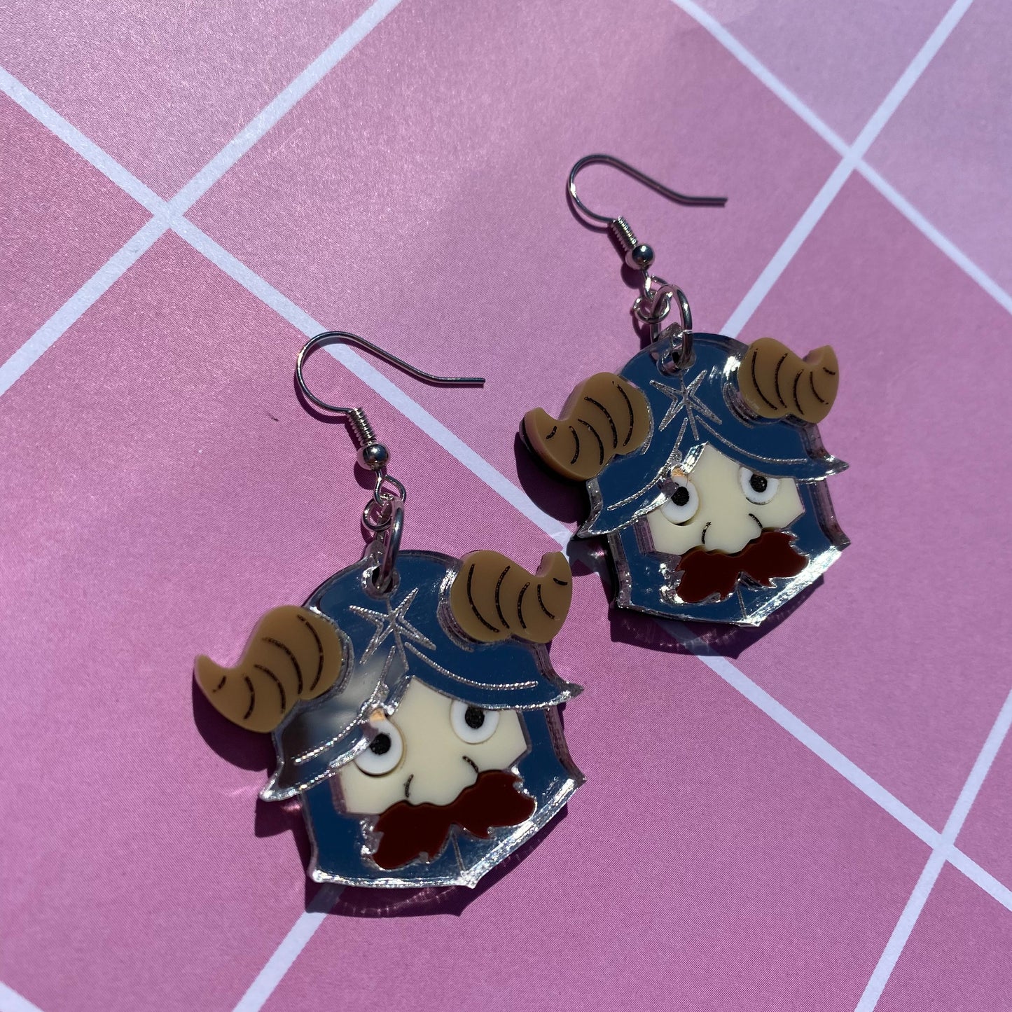 Senshi Silver Helmet Acrylic Earrings