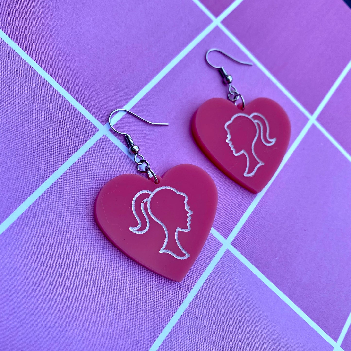 Barbie Pink Heart Acrylic Earrings