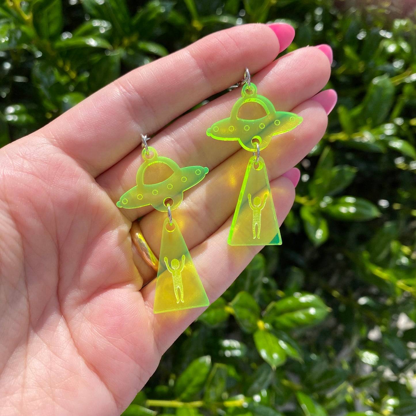 Alien Abduction Neon Green Acrylic Earrings