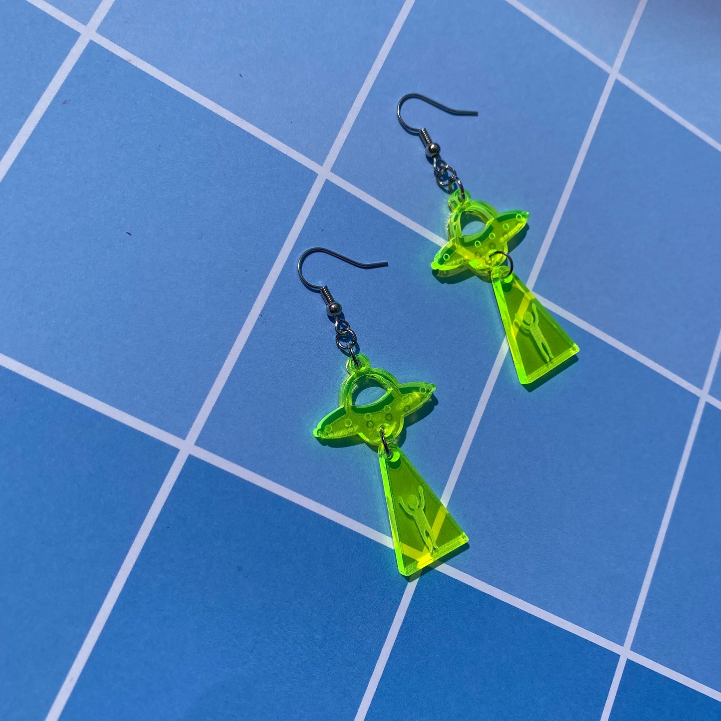 Alien Abduction Neon Green Acrylic Earrings