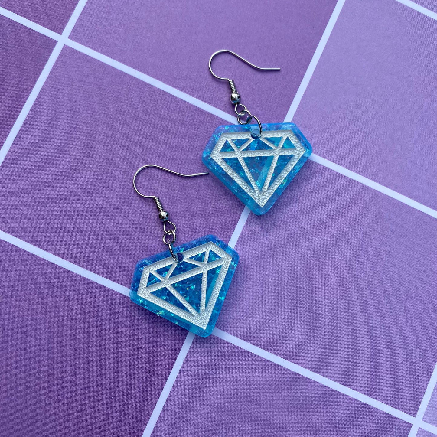 Blue Glitter Diamond Acrylic Earrings