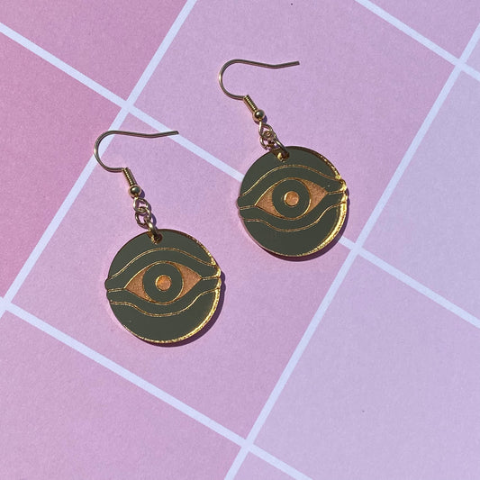 Millennium Eye Gold Mirror Acrylic Earrings