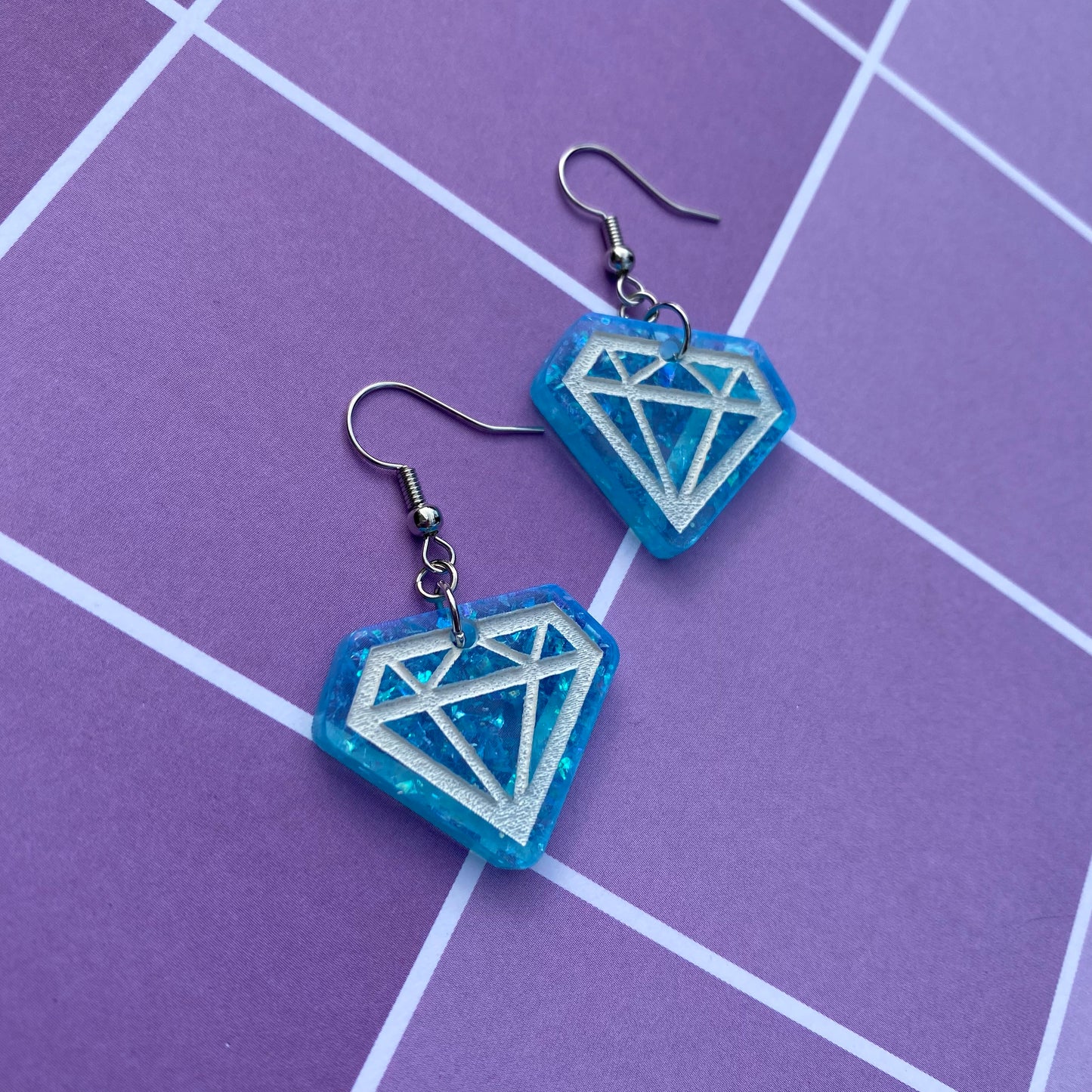 Blue Glitter Diamond Acrylic Earrings