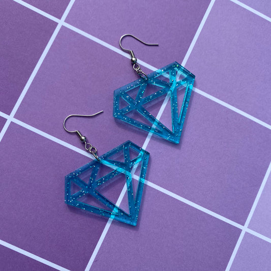 Teal Glitter Diamond Acrylic Earrings