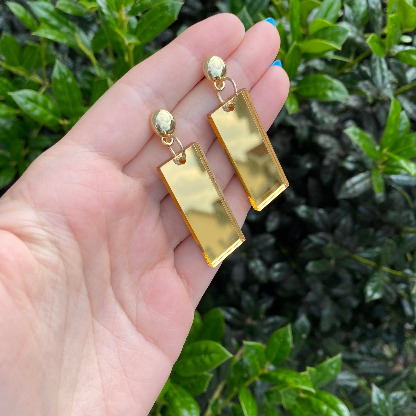 Meryl Stryfe Gold Mirror Acrylic Earrings