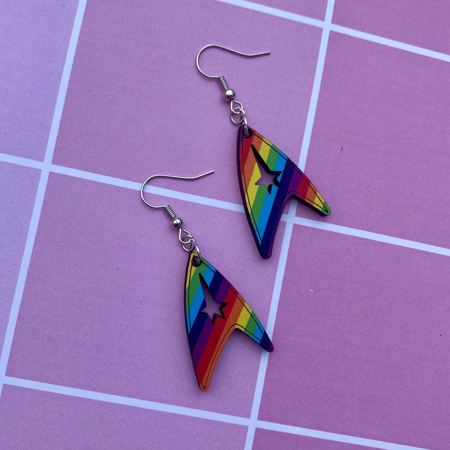 Rainbow Command Pride Wood Earrings