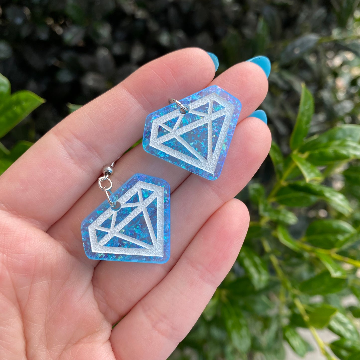 Blue Glitter Diamond Acrylic Earrings