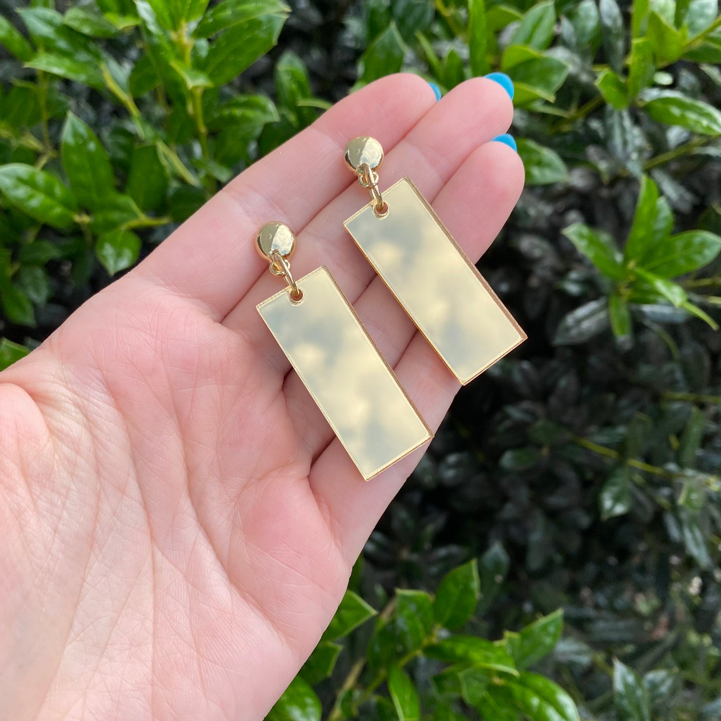 Meryl Stryfe Gold Mirror Acrylic Earrings
