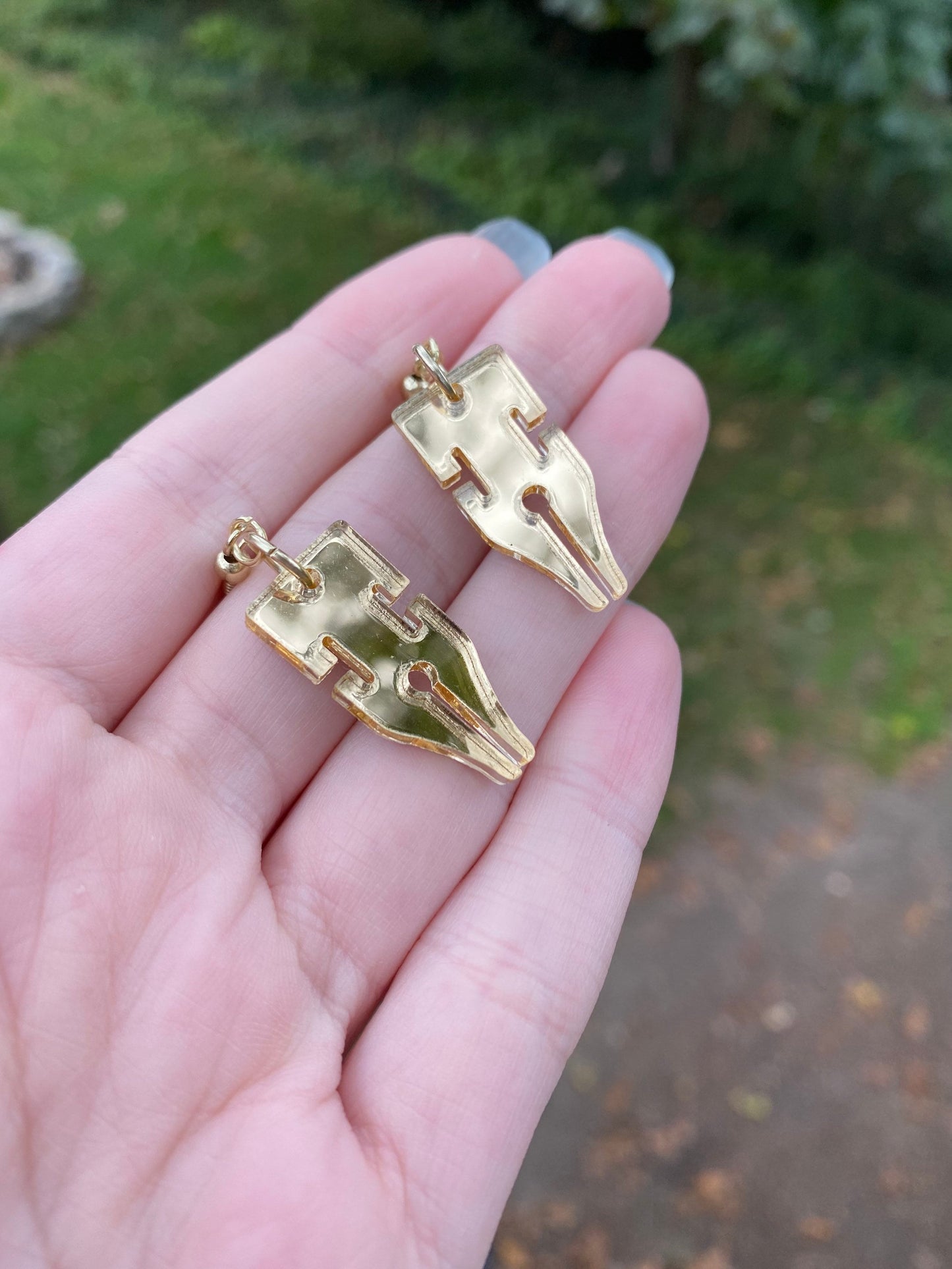 Golden Pen Mirrored Earrings