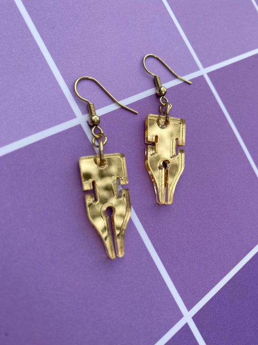 Golden Pen Mirrored Earrings