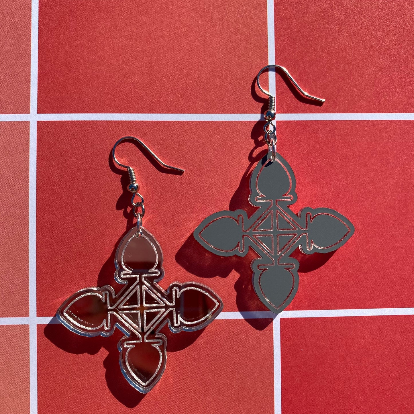 Silver Cross Mirror Backed Earrings