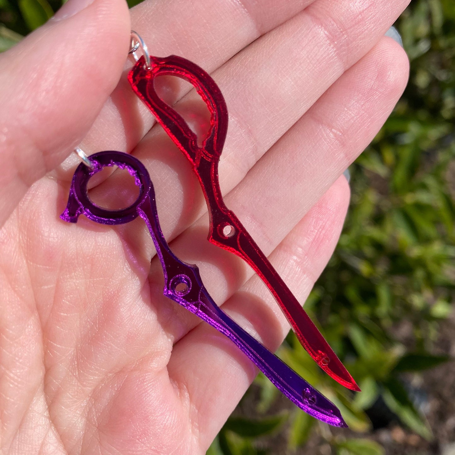 Red/Purple Scissor Mirror Backed Acrylic Earrings